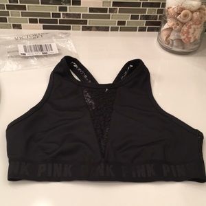 Pink Victoria’s Secret leopard lace sports bra